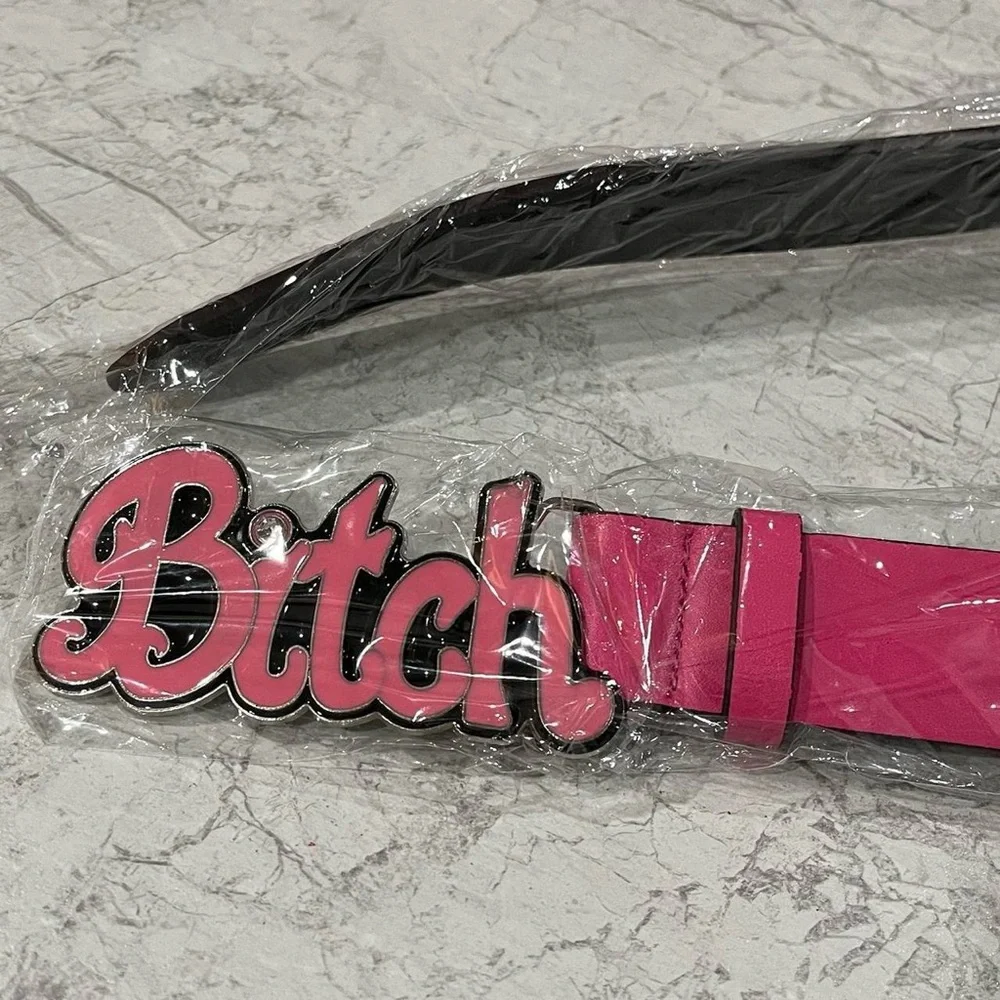 Retro BitchBelt buckle Punk Y2K Pink Diamond Metal Letter Leather Z Belts - Picture 2 of 2